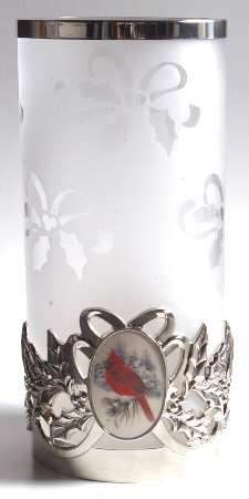Winter Greetings Glass Hurricane with Metal Base