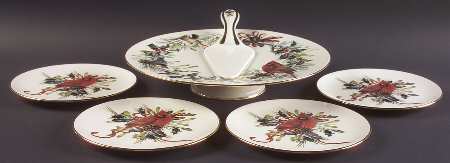 Winter Greetings Dessert Set - 6 Piece (Footed Cake, Server & 4 Plates)