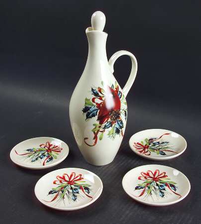 Winter Greetings Oil Jar/Cruet with 4 Dipping Bowls