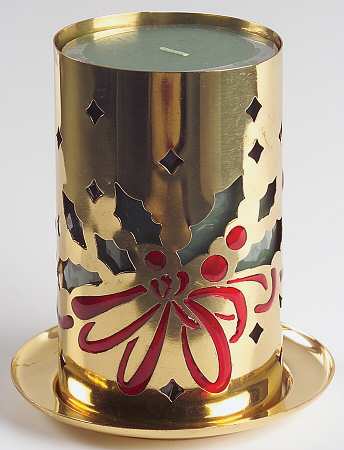 Winter Greetings Metal Pierced Candleholder w/Candle
