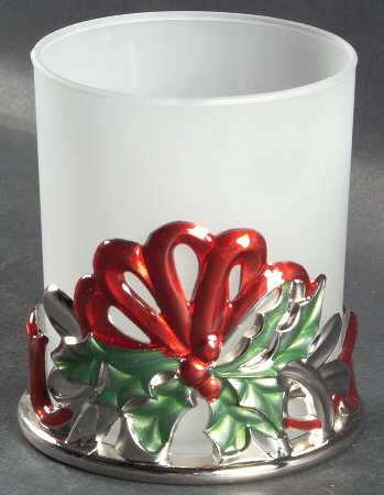 Winter Greetings Glass Votive W/Metal Base