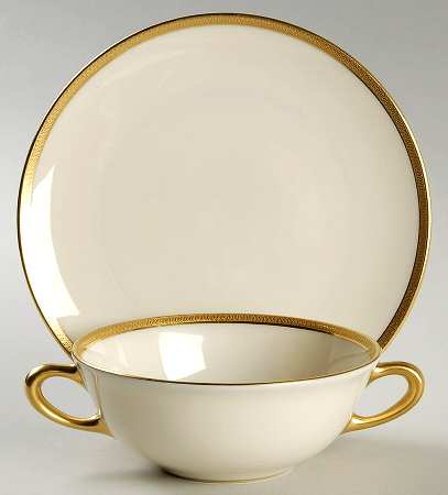 Windsor (Gold Backstamp) Flat Cream Soup Bowl & Saucer Set