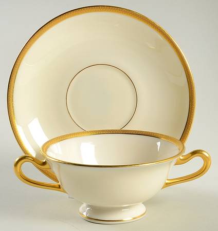 Windsor (Green Backstamp) Footed Bouillon Cup & Saucer