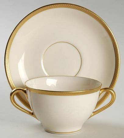Windsor (Green Backstamp) Flat Bouillon Cup & Saucer