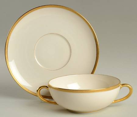 Windsor (Green Backstamp) Flat Cream Soup Bowl & Saucer Set