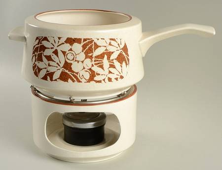 Woodspice (Trim On Edge) Open Fondue Pot w/Warmer Stand,Metal Rack & Burner