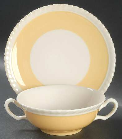 Gadroon Yellow (Rim) Flat Cream Soup Bowl & Saucer Set