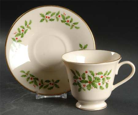 Yuletide Holly Footed Cup & Saucer Set