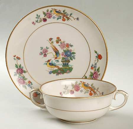 Audubon Footed Cream Soup Bowl & Saucer Set