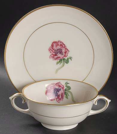 Field Lily Footed Cream Soup Bowl & Saucer Set