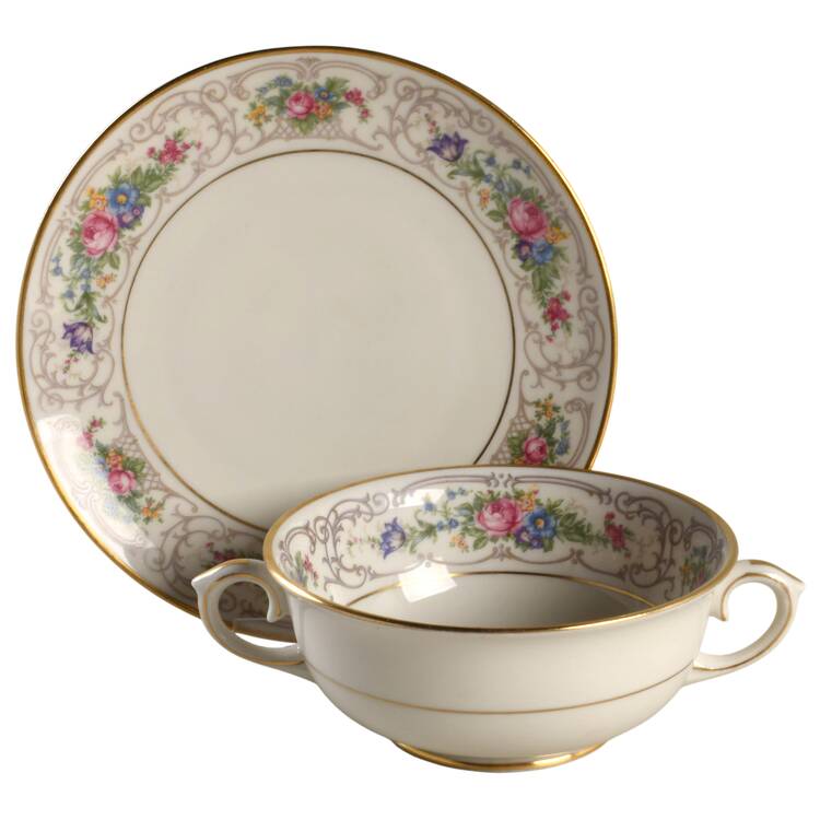 Flora Footed Cream Soup Bowl & Saucer Set