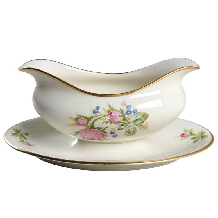Moss Rose Gravy Boat with Attached Underplate