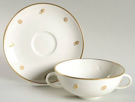 Rena Gold Footed Cream Soup Bowl & Saucer Set