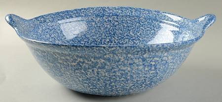 Blue Stipple 15" Round Handled Bowl