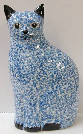 Blue Stipple Cat Figurine