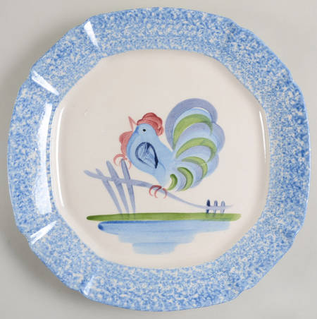 Blue Stipple with Rooster 13" Chop Plate (Round Platter)