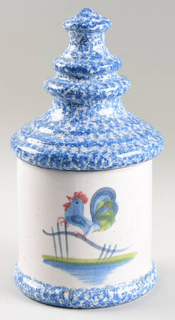 Blue Stipple with Rooster Small Canister & Lid