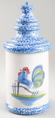 Blue Stipple with Rooster Medium Canister & Lid