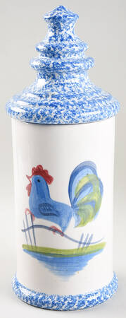 Blue Stipple with Rooster Large Canister & Lid