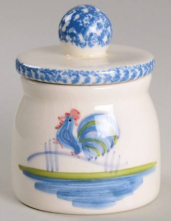 Blue Stipple with Rooster Sugar Bowl & Lid