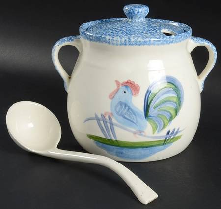 Blue Stipple with Rooster Tureen & Lid w/Ladle