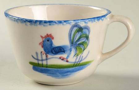 Blue Stipple with Rooster Flat Cup