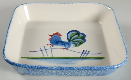 Blue Stipple with Rooster 11" Square Baker