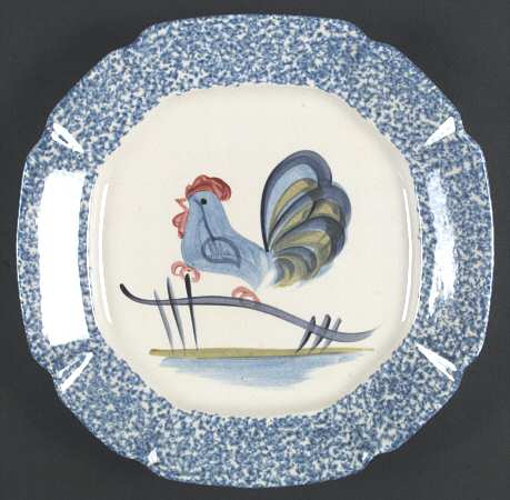 Blue Stipple with Rooster Large Dinner Plate