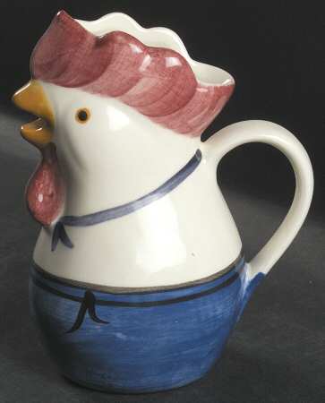 Blue Stipple with Rooster Figural Pitcher