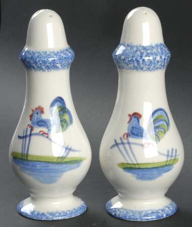 Blue Stipple with Rooster Oversized Salt & Pepper Set