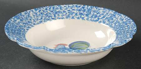 Blue Stipple with Rooster Rim Soup Bowl