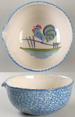 Blue Stipple with Rooster Batter Bowl