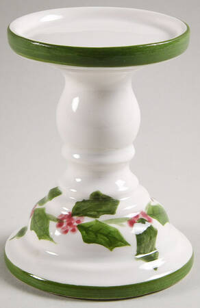 Holly (Green Trim) Pillar Candleholder