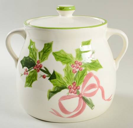 Holly (Green Trim) Bean Pot & Lid