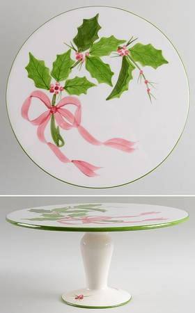 Holly (Green Trim) 11" Diameter Pedestal Cake Stand