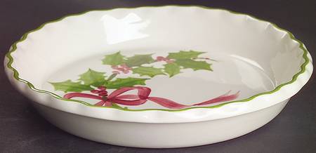 Holly (Green Trim) Pie Serving Plate