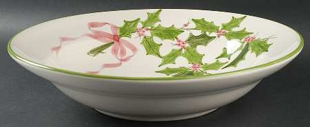 Holly (Green Trim) 14" Pasta Serving Bowl