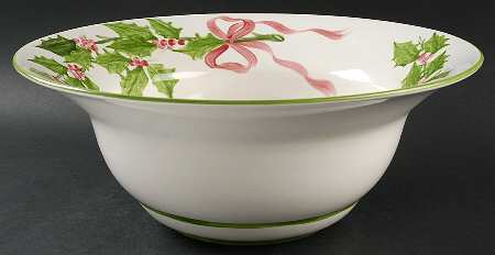 Holly (Green Trim) 15" Round Serving Bowl