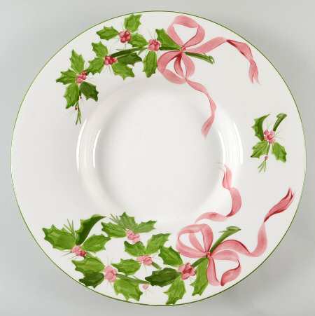 Holly (Green Trim) 18" Pasta Serving Bowl