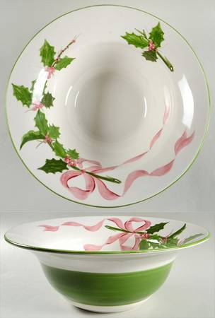 Holly (Green Trim) 15" Round Serving Bowl