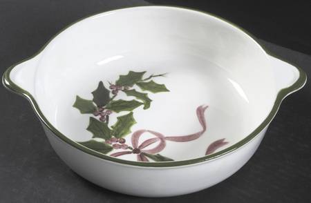 Holly (Green Trim) Handled Bowl