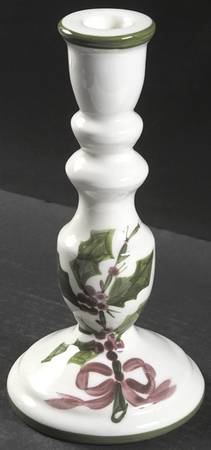 Holly (Green Trim) 9" Tall Candlestick