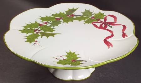 Holly (Green Trim) 11" Diameter Pedestal Cake Stand