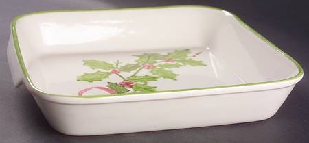 Holly (Green Trim) 11" Square Baker
