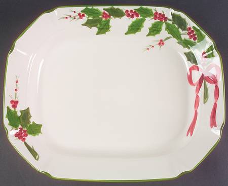 Holly (Green Trim) 16" Rectangular Serving Platter