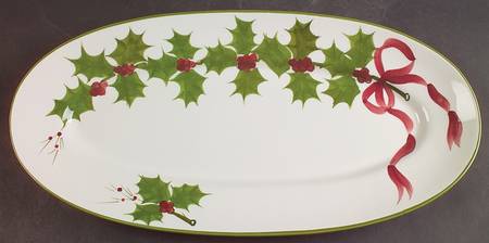 Holly (Green Trim) 16" Oval Serving Platter