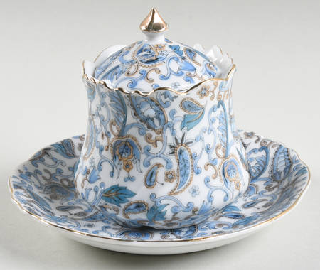 Blue Paisley Jam/Jelly & Lid W/Underplate