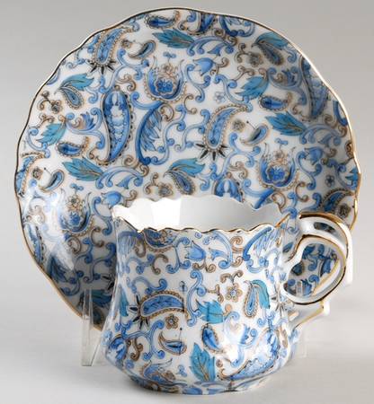 Blue Paisley Flat Cup & Saucer Set