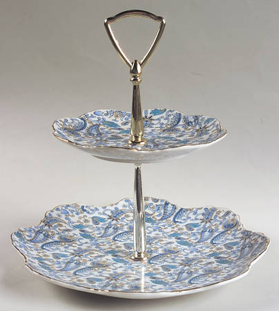 Blue Paisley 2 Tiered Serving Tray (Lunch & Bread/Butter Plate)