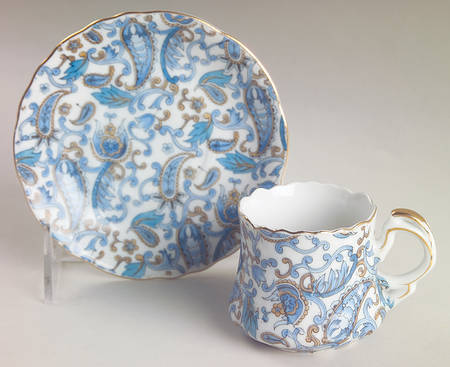 Blue Paisley Flat Demitasse Cup & Saucer Set